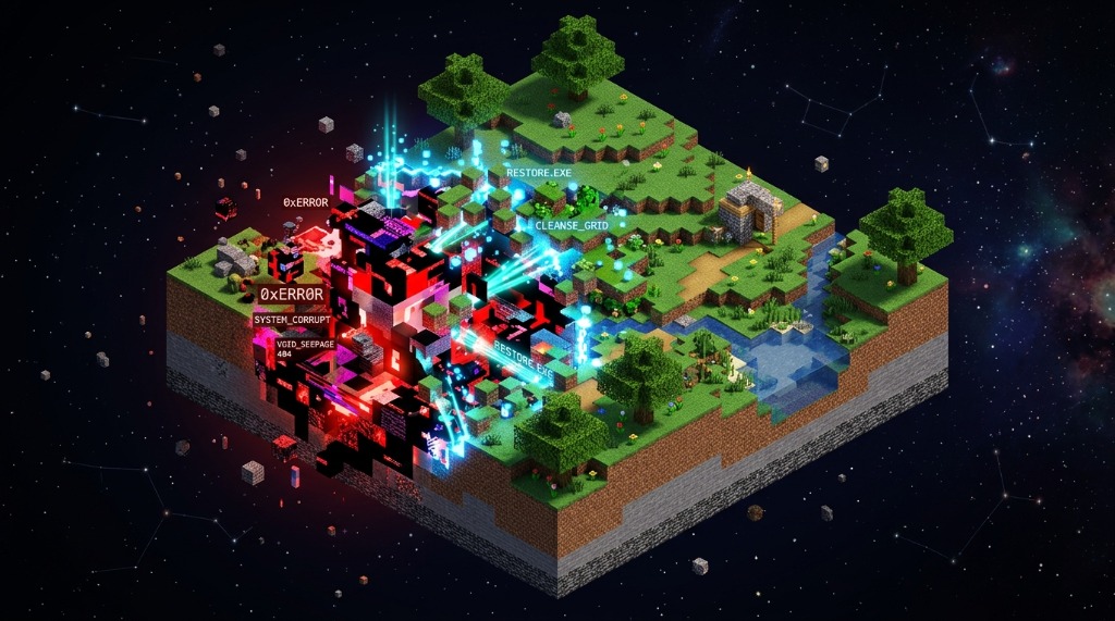 3D Minecraft corrupted chunk slice repair diagram