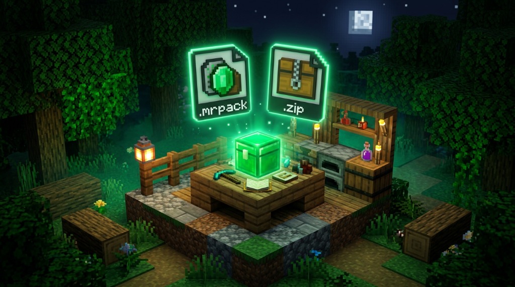 MRPack to ZIP converter 3D workbench scene